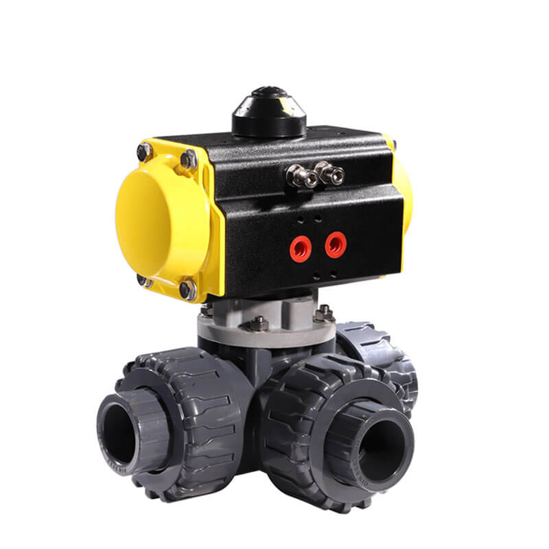 HK57-T Double Union PVC 3 Way Pneumatic Actuator Ball Valve